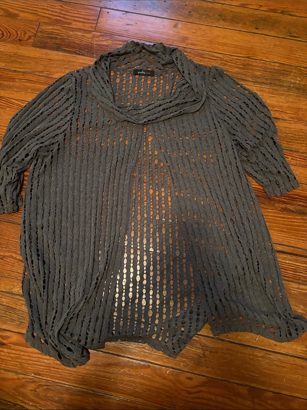Yushi Charcoal Open-Weave Cowl Neck Tunic